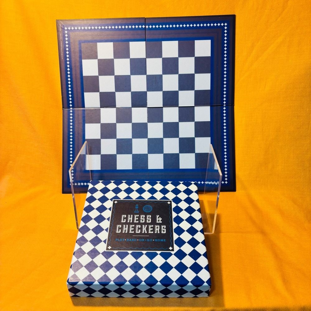 Chess & Checkers 2-in-1 Board Game Set Blue White Pieces Bell & Curfew - Picture 7 of 10